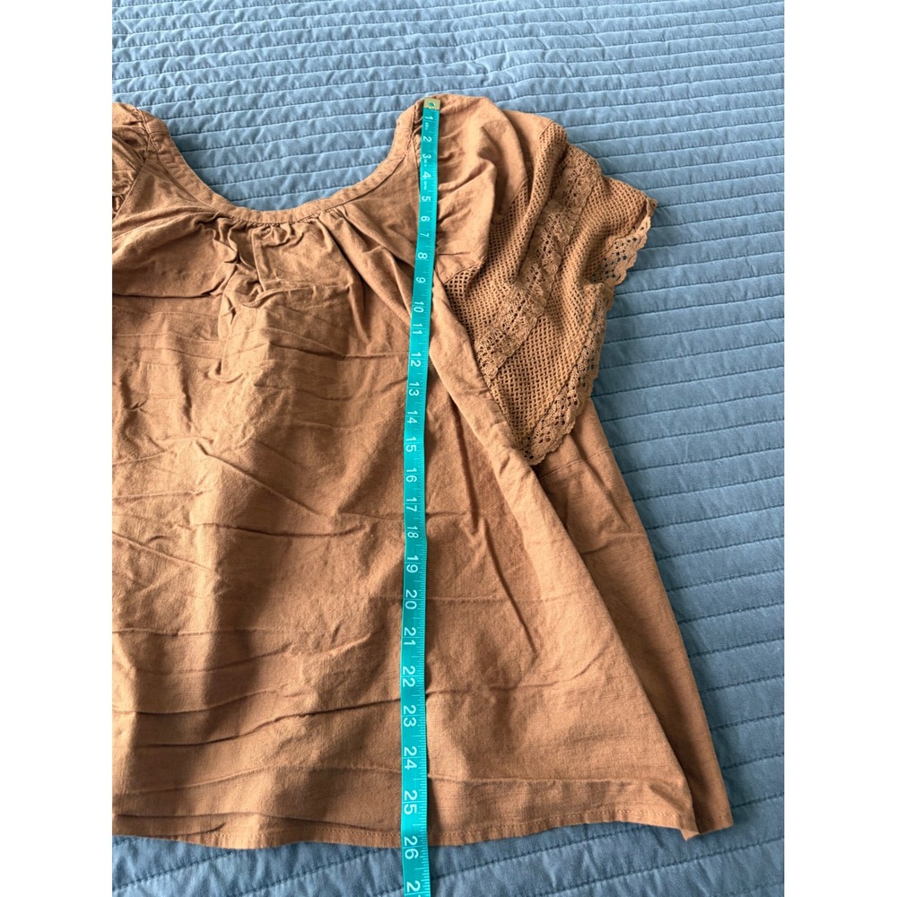Old Navy Womens XL Rust Brown Cotton Crochet Lace Flutter Sleeve Boho Blouse Top - Picture 6 of 8